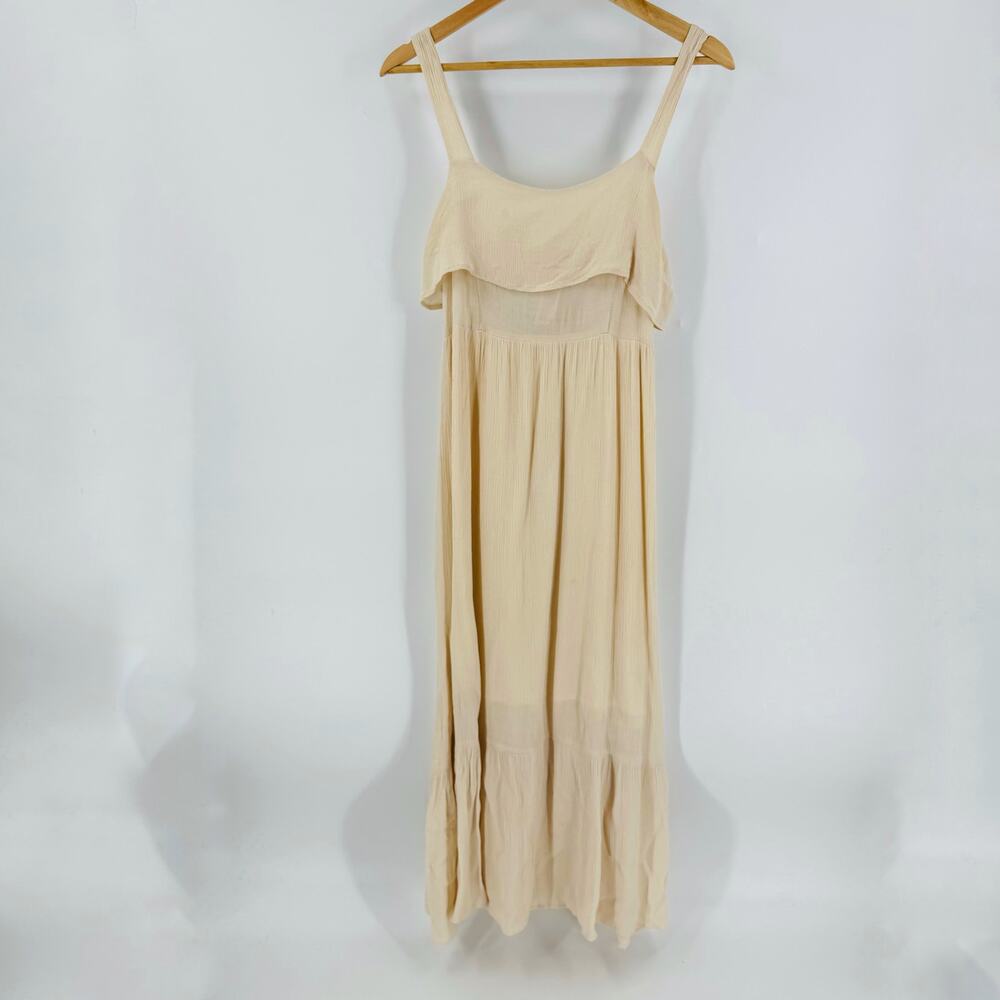 CLEARANCE Lush Maxi Dress Size Small Beige Sleeveless Flowy Tiered Boho Neutral